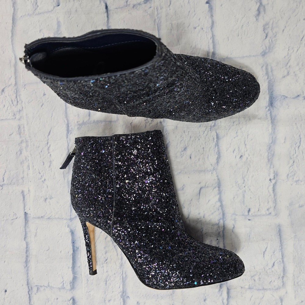 Sam Edelman Glitter Ankle Boots WOMEN 7.5 Black Multi Sparkle Stiletto Heel Glam